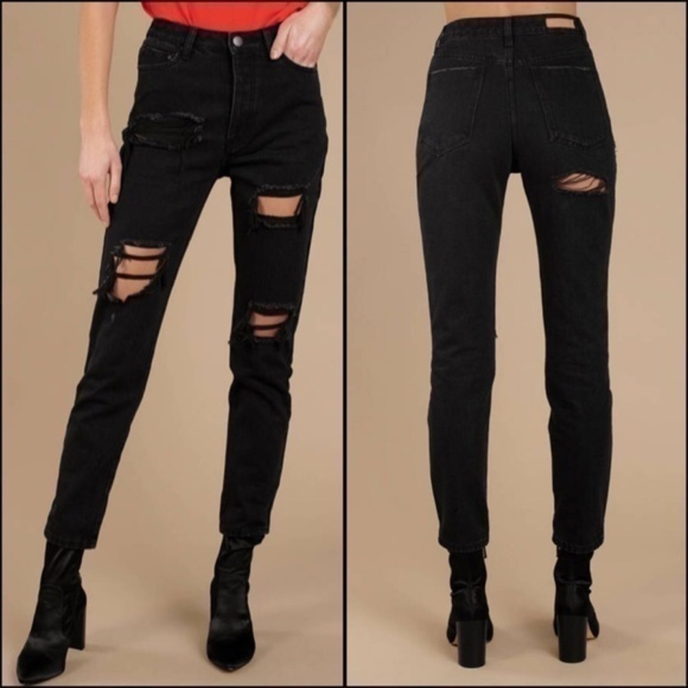 TOBI AGOURA BLACK DISTRESSED GIRLFRIEND JEAN Destructed Jeans Womens Size 26 2